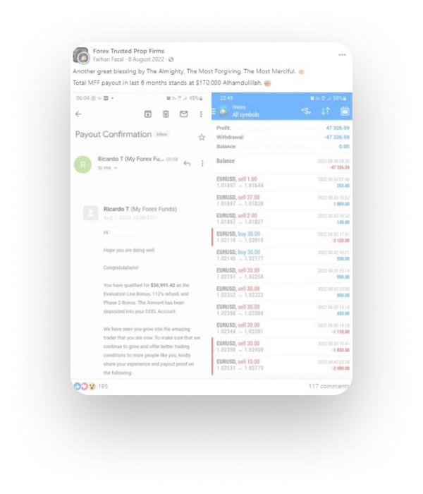 Trader payout certificate
